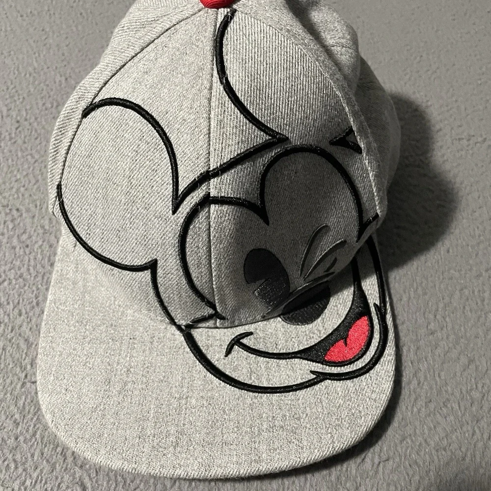 Disney Mickey Mouse Logo Snap Back Cap Hat Marled Gray Red Theme Park Adult Mens